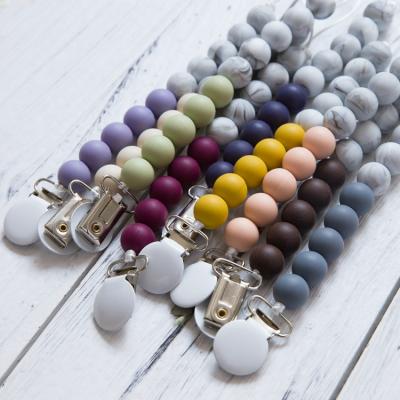 China BPA Free Newborn Baby Pacifier Silicone Marble Beads Molar Pacifier Chain Toy Anti-Drop Chain for sale