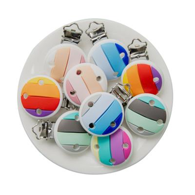 China BPA Free Silicone Baby Clip Dummy Pacifier Clip Around Chewable Silicone Rainbow Clip for sale