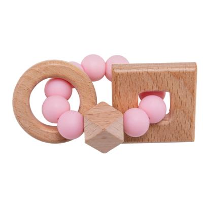 China Wooden Rattle Silicone Teether Bracelet Soft Toy BPA Free New Design For Baby for sale