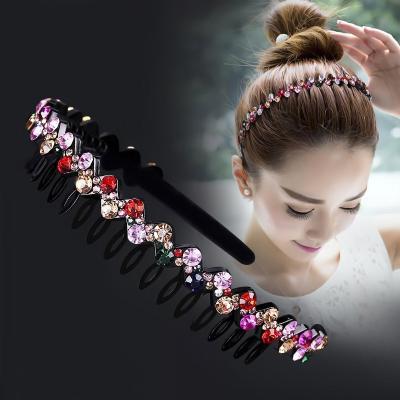 China Fashional Lady Korean Toothed Luxury Comfort Headbands Pretty Resin Non-Slip Rhinestones Headband For Women Shape Hair Accessories for sale