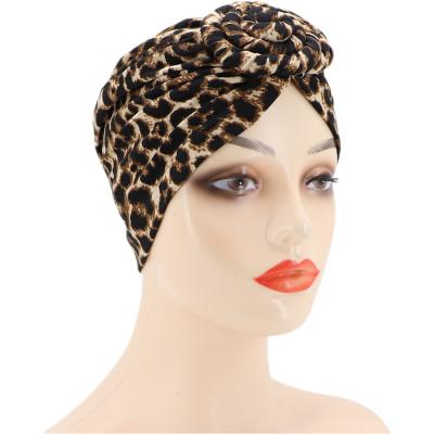 China European and American Hot Selling Style Leopard Wrap Turban Hood Plate Muslim Flower Head Knot Arabic Turban for sale