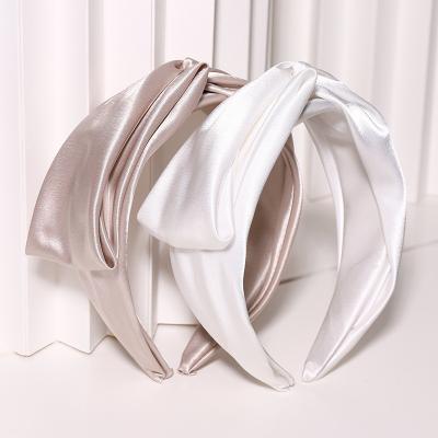 China Japan and Korean Style Big Bow Designer Women Girls Satin Fashionable Luxury Twisted Silk Headband Bridal Hairbands Designer for sale