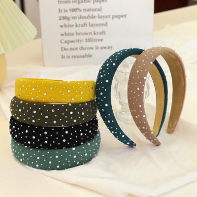 China Crystal 2021 Sweet Ladies Solid Color Sponge Headband Hair Accessories Women Rhinestone Bling Headbands Crystal for sale