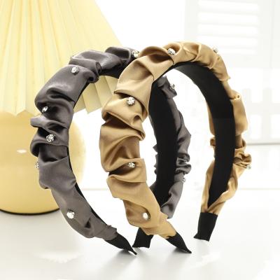 China Korean Silk Satin Headbands Fashion Women's Rhinestone Hair Band Girls Scrunchies Halo Headband Accessories for sale