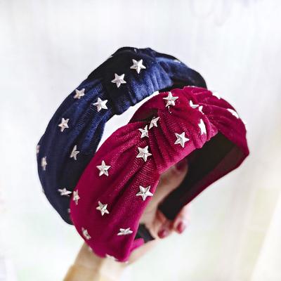 China European and American Style Vintage Knot Velvet Top Headbands for Women Hair Accessories Ladies Girls Star Studded Headband for sale