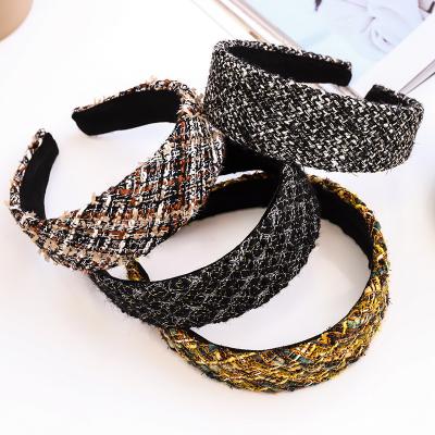 China Pretty Lady New Korean Wool Fashional Cloth Headband Fashion Hair Accessories Simple Women's Tweed Wide Headbands for sale