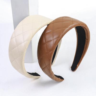 China Wholesale Fashionable High End Headband Women Girls Fashion Style Shiny PU Solid Color Leather Headband for sale