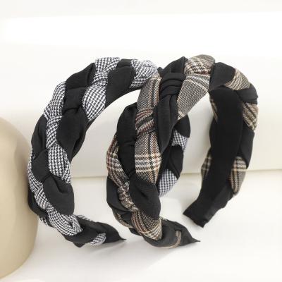 China Stylish Handmade Adult Headbands Braided Hair Accessories Korean Thick Plaid Headband Women for sale