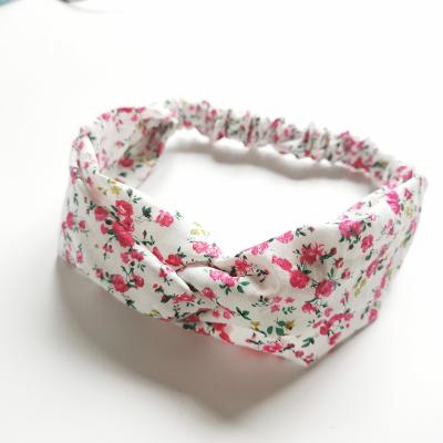 China Sweet Girls Spring Flower Print Fabric Elastic Headwrap Women's Cotton Twisted Turban Headbands Hair Accessories for sale