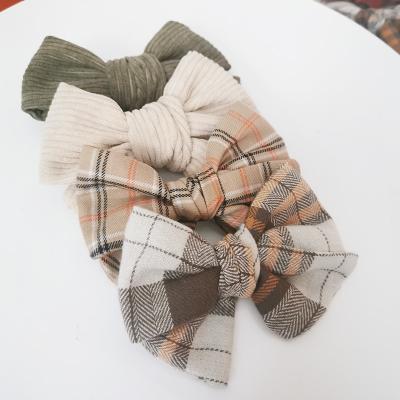 China 2021 Soft Kid Cotton Cloth Big Bow Hair Clips School Hair Accessories For Kids Girls Plaid Corduroy Hair Bow Barrettes for sale