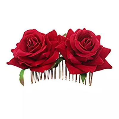 China Wedding Bridal Hair Accessories Hot Sale Bridal Hair Accessories Styling Roses Hair Comb Party Dancer Velvet Flower Hair Clip for sale