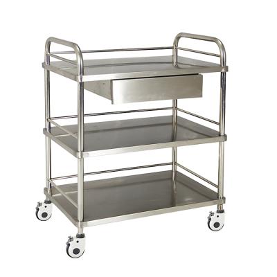 China Factory Direct Sale Traditional 3 Tier Stainless Steel Hand Medicine Trolley All SS Hospital Serving Trolley for sale