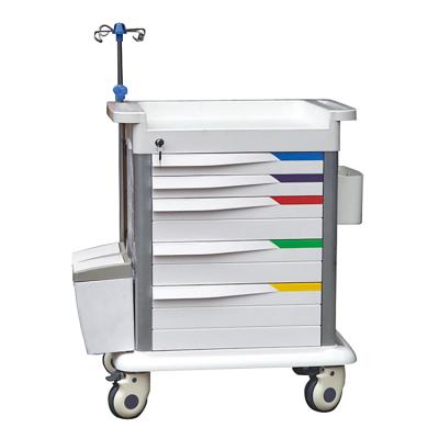 China Good Selling Traditional ABS Plastic Medical Care Emergency Injection Trolley With 5 Drawers for sale