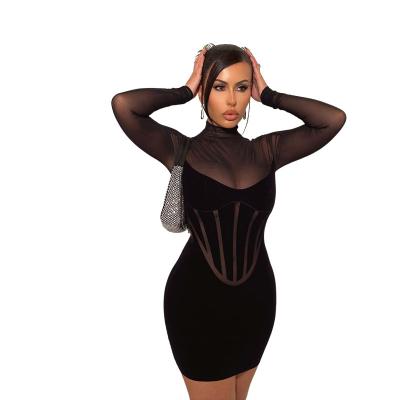 China Anti-Static GM Sexy Women Dresses Ladies Mesh See Through  Solid Bodycon Dress for Fall &winter Women Dress for sale