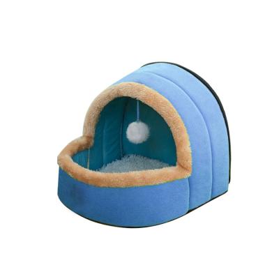 China Removable Pet Cat Beds Soft Foldable Sleeping Gray Plush Warm Winter Nest Cover Pet Beds Tent House Dog Kennel for sale