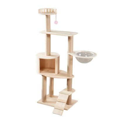 China Wholesale Modern Indoor Wood Viable Large Funny High Quality Wooden Scratcher Can Make For Rooms Tower Cats Tree for sale