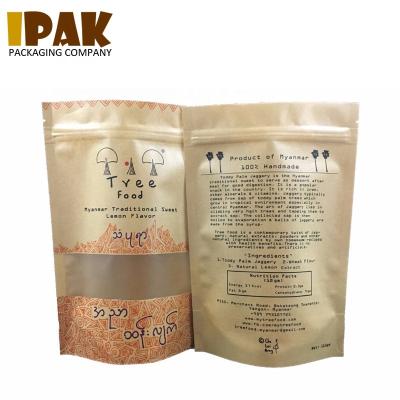 China Biodegradable High Quality Compostable Kraft Paper Pouches Stand Up Bags With Window for sale