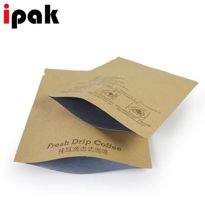 China High Quality Compostable Eco-Friendly Flat Paper Bags Moisture Proof Aluminum Foil 3 Sides Seal Drip Coffee Kraft Paper Bags for sale