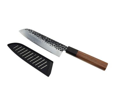 China Viable high quality classic design 7 inch hammer pattern 3 layers santoku knife for sale