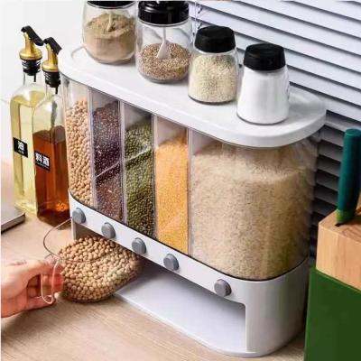 China Large Capacity 3-Grid 5.5kg Viable Cereal Bulk Rice Plastic Kitchen Cereal Dispensers Dispensadores Sealed Storage Box Container for sale