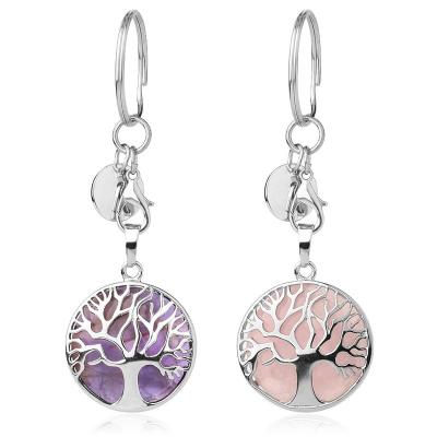 China Natural Stone Rose Quartz Amethyst Charms Keychain Topaz Tiger Eye Turquoise Keychain Casual Hot Sale Tree of Life for sale