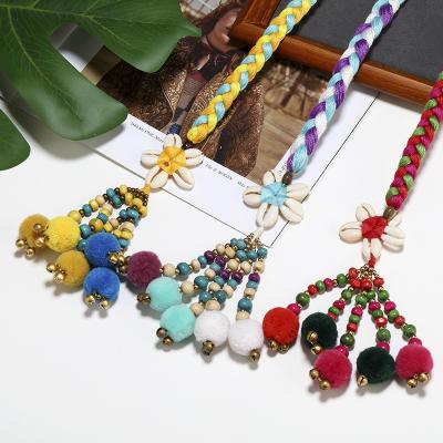 China Vintage Casual Bohemia Style Long Woven Braided Key Chain Bag Accessories Colorful Hairball Tassel Beads Key Chain for sale