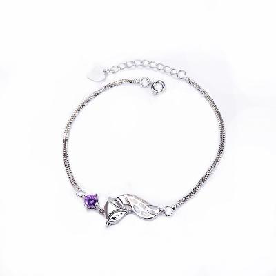 China Trendy Pulseras De Mujer 2022 Pure Copper Purple Zircon Elegant Cute Animal Jewelry Adjustable Bangle Fox for sale