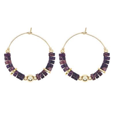 China Stone Gem Hoop Earrings For Women Boho Style Colored Casual Circle Earrings Handmade Emperor Earrings for sale