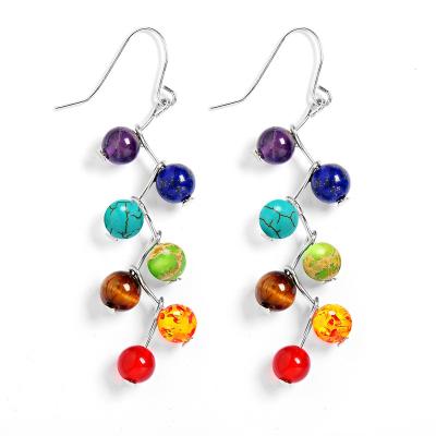 China 6mm Chakra Handmade Casual Earrings Colored Crystal Amethyst Stone Healing Earrings For Women for sale