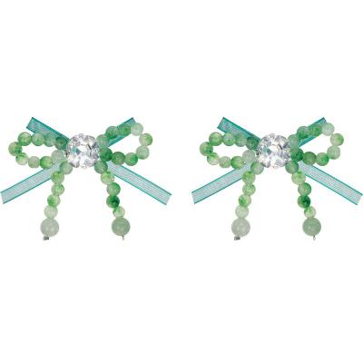 China Casual Sweet Green Sliver Tassel Bow Crystal Stud Earrings Jewelry Zircon Earrings For Women for sale