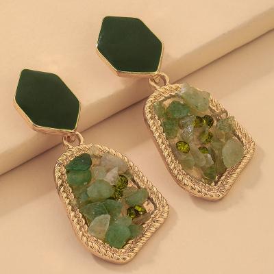 China Vintage Green S925 Geometry Stud Earrings Crush Casual Silver Irregular Stone Crystal Earrings For Women Jewelry for sale