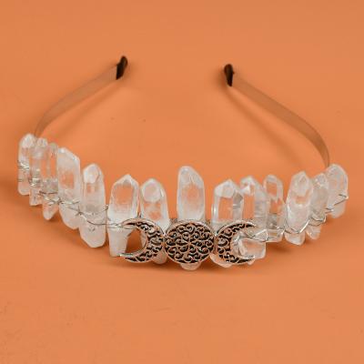 China Vintage Halloween Crown Natural Stone Wired Crystal Headband Moon Sun Hairband For Women for sale