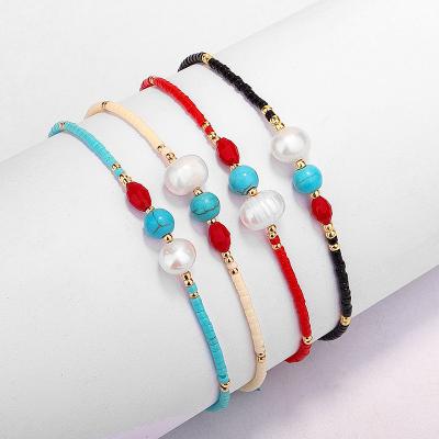 China Trendy Fashion Braccialetto Colored Rice Beads Turquoise Charms Bracelet Adjustable Bead Bracelet For Women for sale