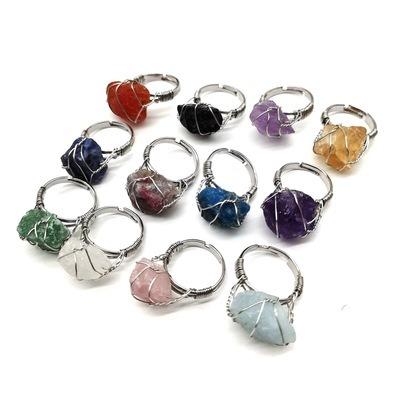 China Amazon Casual Hot Handmade Winding Quartz Irregular Crystal Agate Stone Adjustable Rings For Women for sale