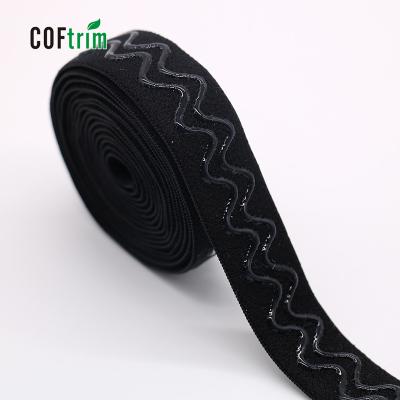 China Factory Black Elastic Webbing Elastic Band Custom Non Slip Wave Liquid Silicone Rubber High Quality Elastic Design Webbing For Garment for sale