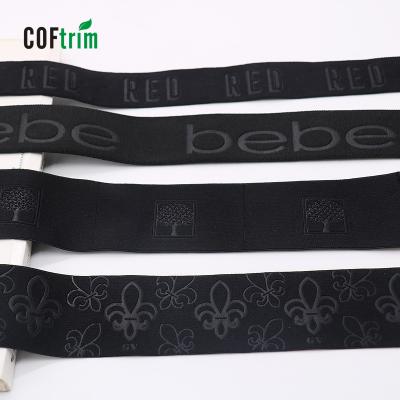 China Shiny embossed elastic elastic band soft elastic straps stretch jacquard flat webbing logo elastic band nylon embossed wholesale for sale