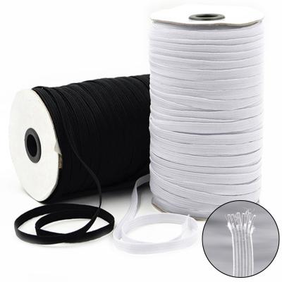 China Factory High Quality Elastic White 6mm Black Color Woven Elastic Band Knitted Braid Rubber Elastic Band For Garment Pants for sale