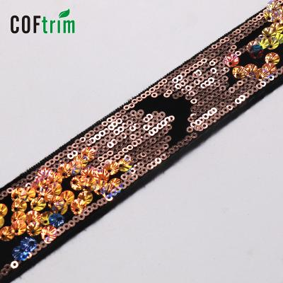 China DIY Handmade Sewing Stage Dress Decorate Embroidered Gold Silver Multicolor Sequins Lace Up Trim for sale