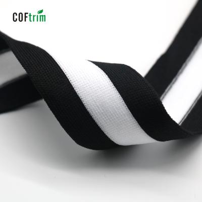 China High quality viable knit white jacquard woven ribbon and black stripe band knit webbing for sportswear decoration for sale