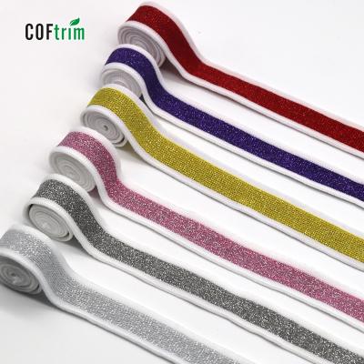 China Viable Factory Wholesale Polyester Knit Band 25mm Wire Stripe Metallic Trim Strap For Sport Wear Decoration for sale