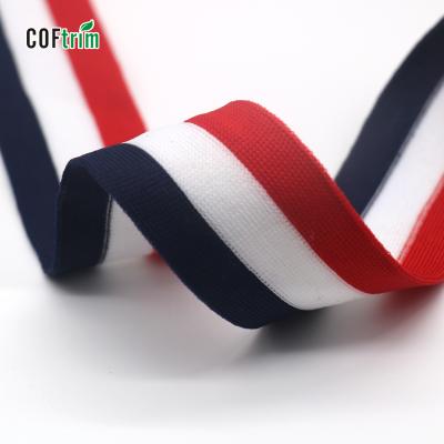 China Factory viable wholesale all size navy color red white polyester webbing stripe knitted stripe webbing for sports use for sale