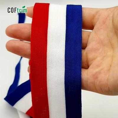 China Customized Viable Knitted Braided Stripe Webbing Stripe Factory Price White And Red Stripe Sewing Trim For Decoration for sale