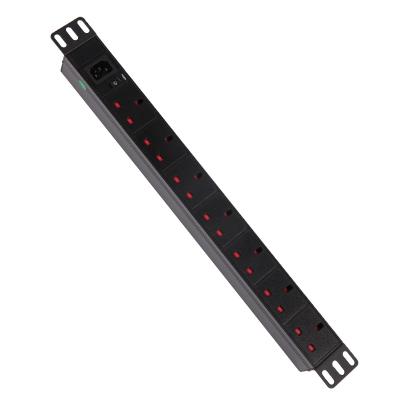 China British Standard 1U 19 Bit PDU Cabinet Power Socket 7 Inch 13A With C14 Front Hot Module Indicator Power Socket Incoming Line QIT08 for sale