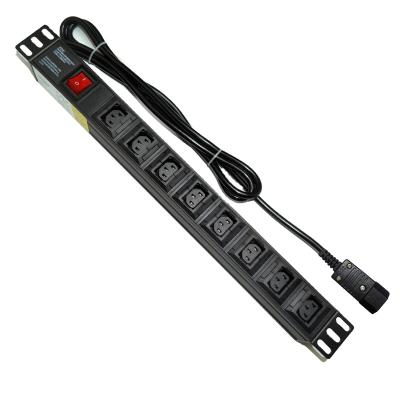 China PDU cabinet C14 power socket input jack C13 8-bit anti-drop output UPS abduction with switch aluminum alloy casing 110108Z11 for sale