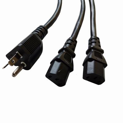 China Industrial Equipment Factory U&L Certified 3 FT SJT Standard Adapter 250 220V 14AWG 20A USA Plug to C13 Power Cord Two Way Y Type for sale