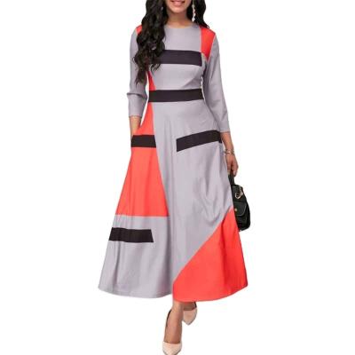 China Anti-Static Fashion Print Geometric Three Quarter Sheath Side Women Maxi Slim Casual Pockets Dresses for sale