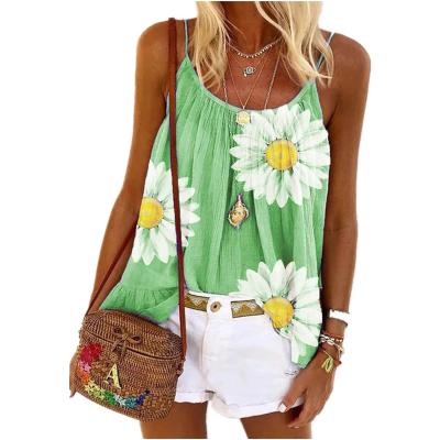 China Sexy Anti-wrinkle Summer Round Neck Vest Sleeveless Floral Print Slim T-shirt Off The Shoulder Tank Top For Women for sale