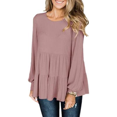 China Anti-Wrinkle 2022 New Double Spring Ruffles Shirts Long Sleeve Plain Casual Top For Women for sale