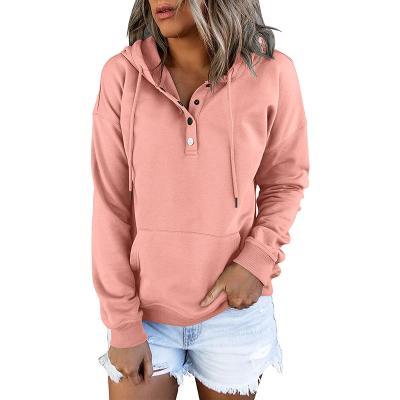 China Anti-Wrinkle Spring Pullover Button Pocket Design Sweatshirt Drawstring Long Sleeve Tops Casual Women Hoodies for sale