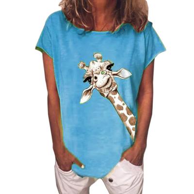 China QUICK DRY Hot Selling Animal Summer Casual Cute Giraffe Print Short Sleeve Tops Women's T-Shirts for sale